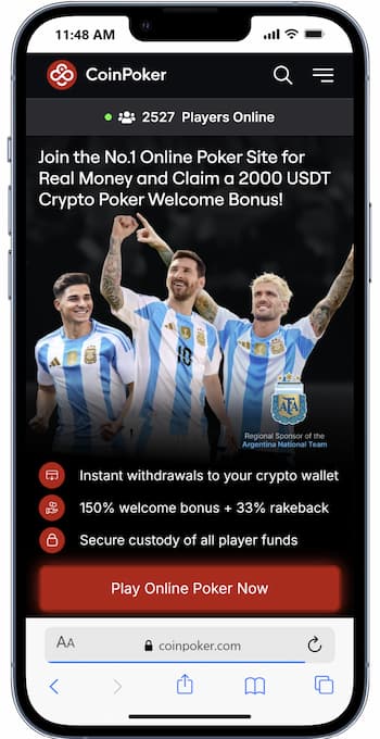 A snapshot of CoinPoker landing page on a mobile device.
