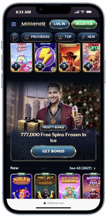 An image showing Millioner landing page on a mobile device.