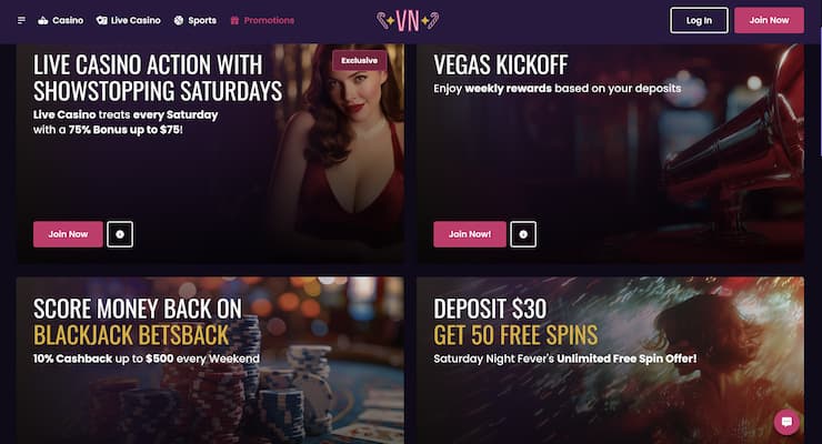An overview of other bonuses and promotions at VegasNow. 