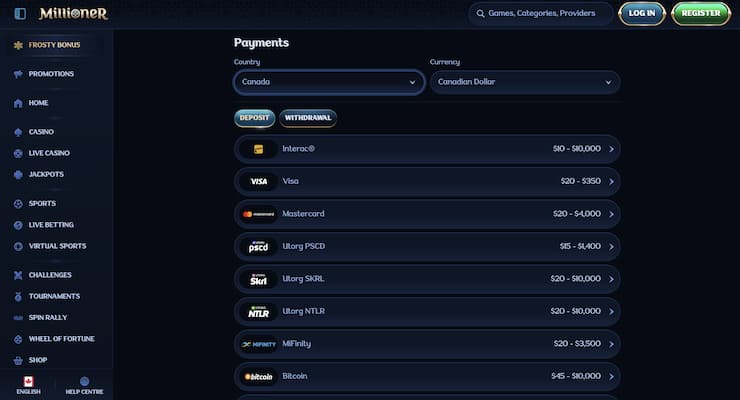 An image showing CAD payment services at Millioner.