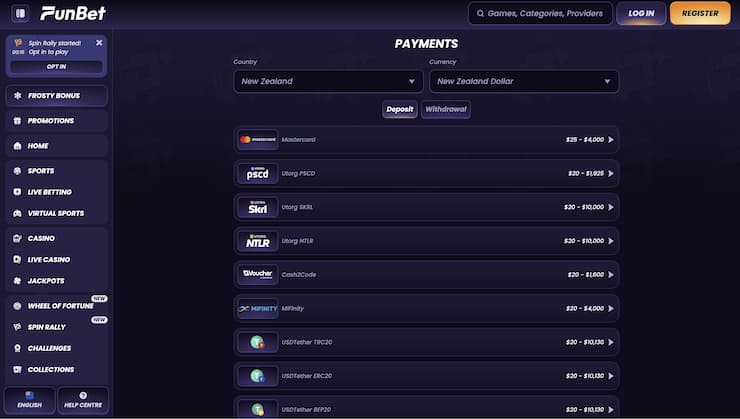 An overview of NZD payment services at Funbet.