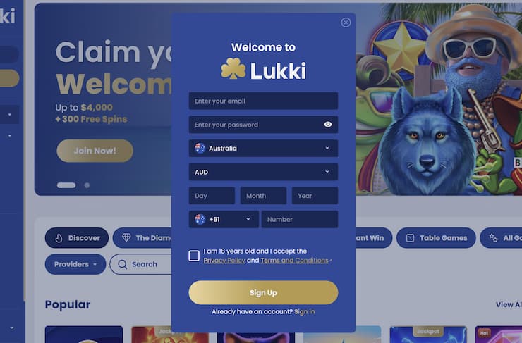 An image of Lukki registration form on a desktop device.