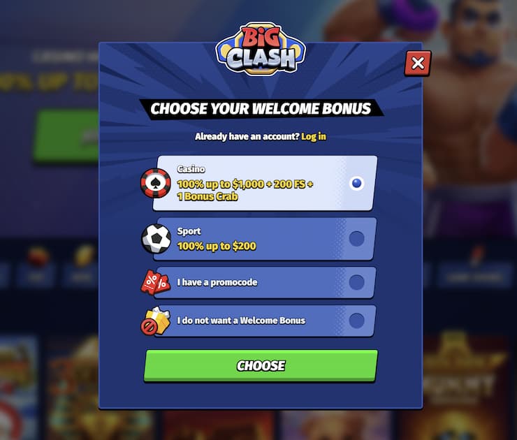 An image showing BigClash registration form on a desktop device.