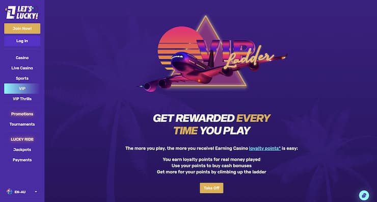 An image showing VIP rewards for Aussie players at Lets Lucky.