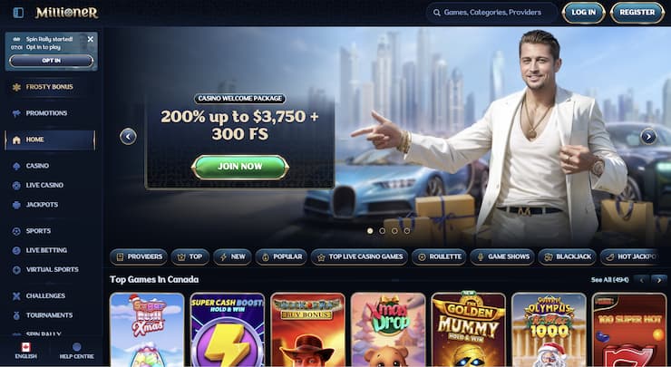 A snapshot of Millioner landing page on a desktop device.