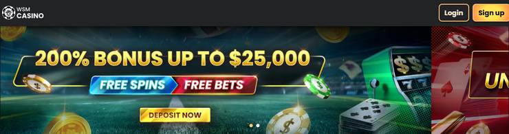 A screenshot of the WSM Casino promo banner