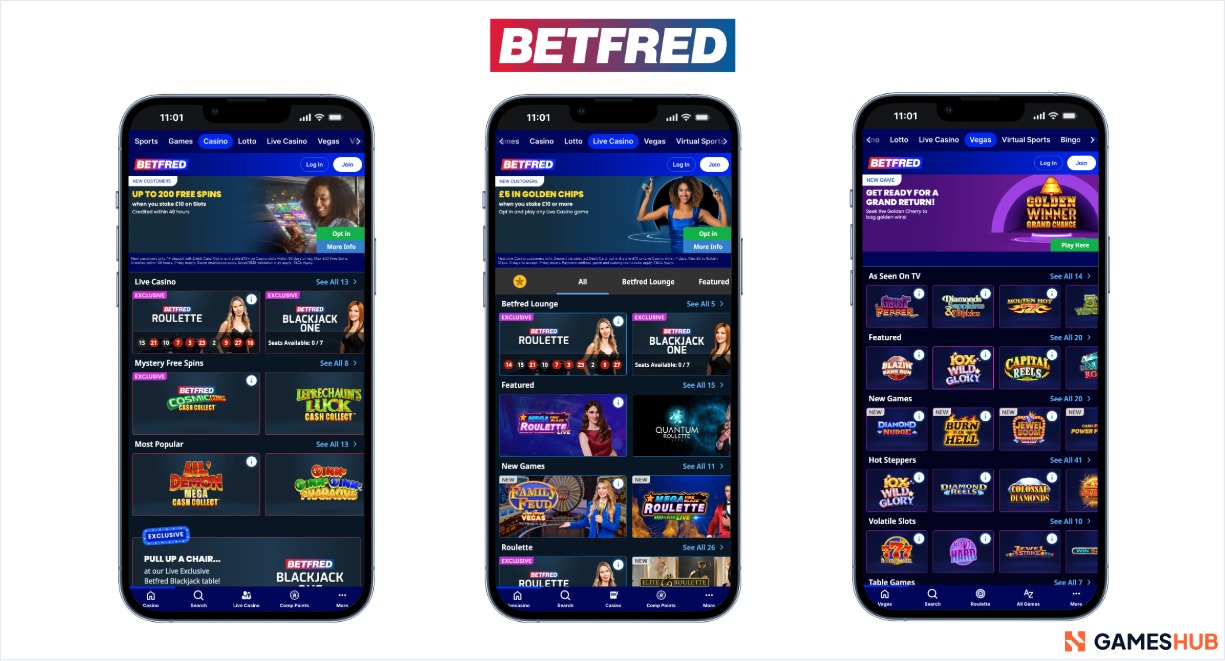 Betfred casino site shown on a mobile screen, featured as a best payout online casino in the UK.