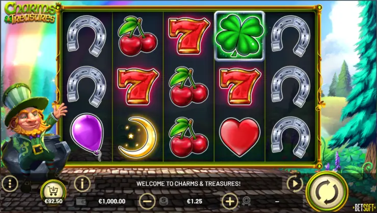 A preview of the Charms & Treasures slot available at Betsoft casinos.