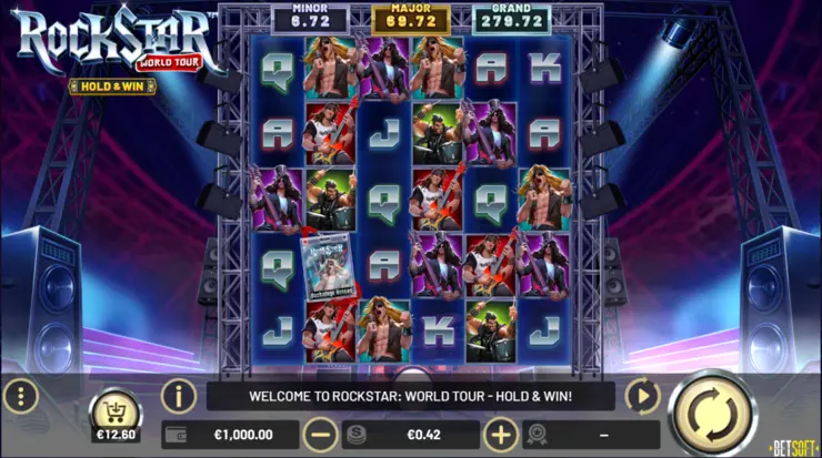 The Betsoft casinos slot library featuring the Rockstar World Tour Hold & Win game.