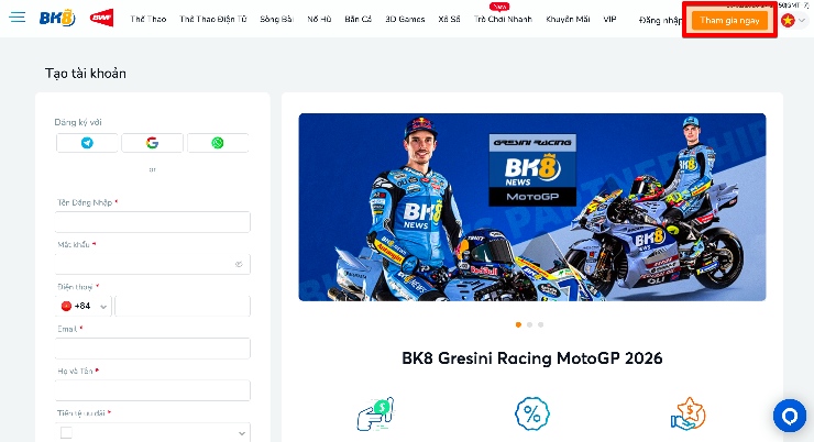 đăng ký trên bk8