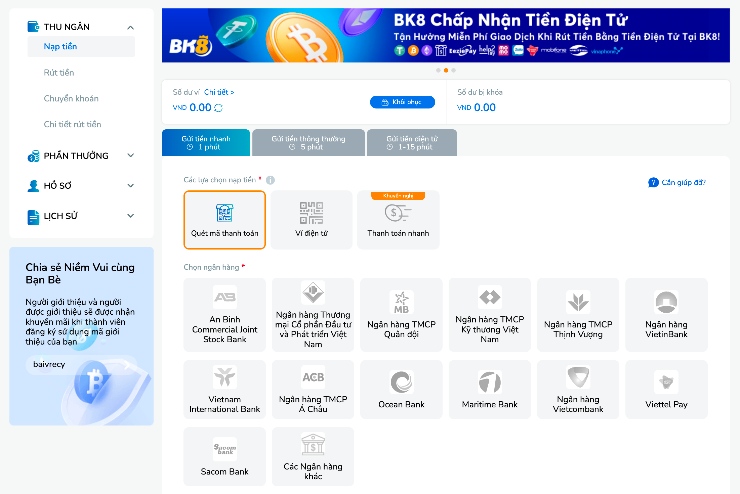 gửi tiền vào bk8