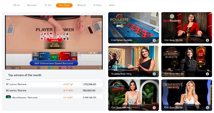 Roulette trực tuyến trên BK8