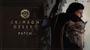 Picture of the patch notes text in Crimson Desert font, with Kliff, the main character to the side looking outwards.
