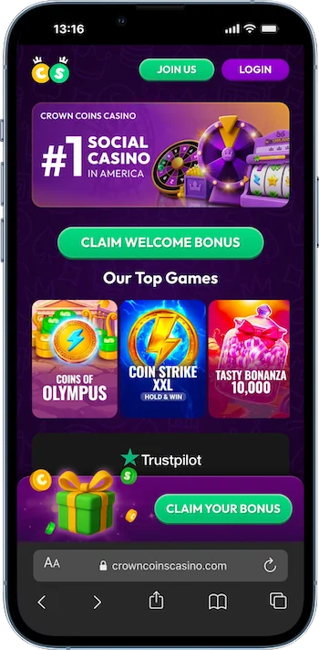 Crown Coins Casino on mobile
