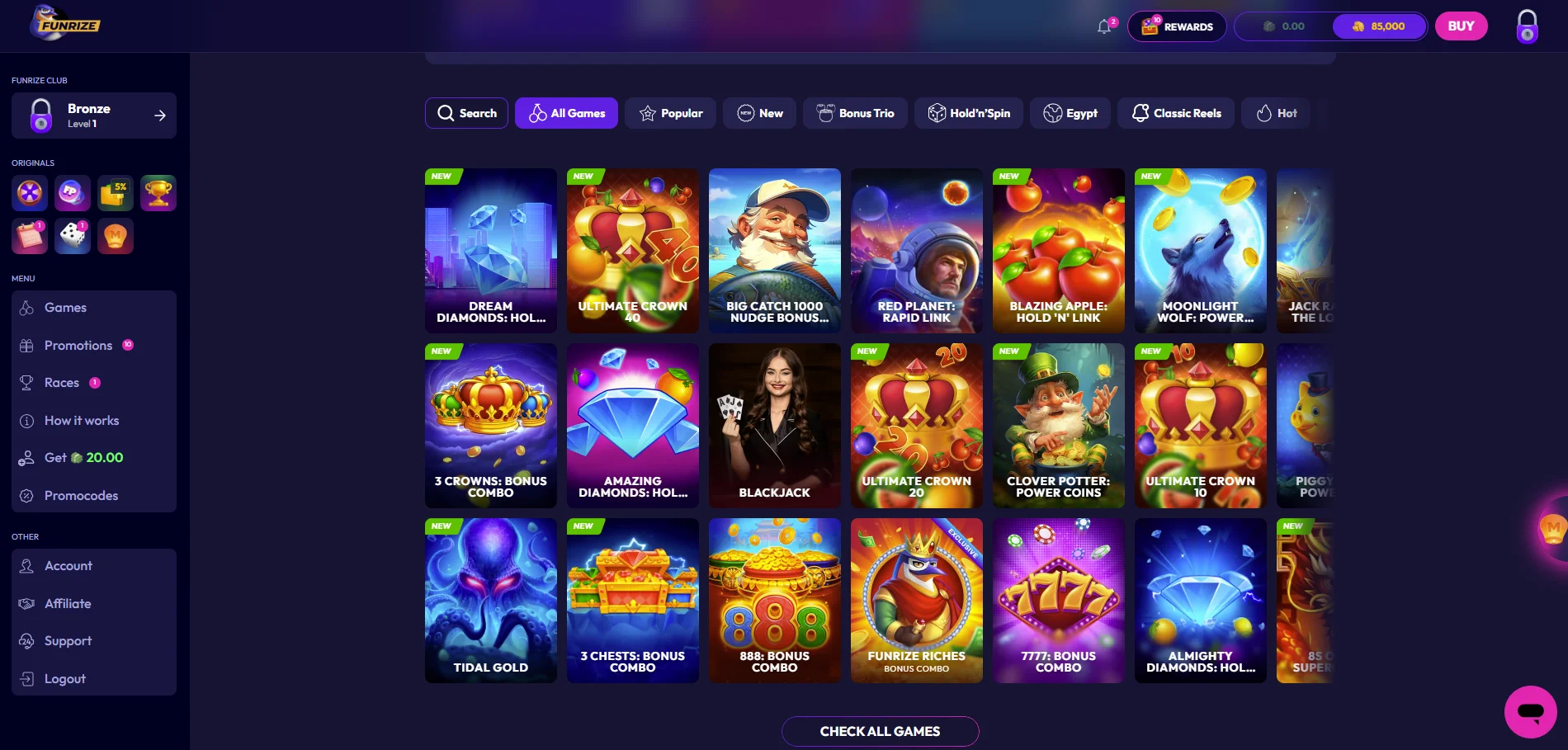 Funrize casino games