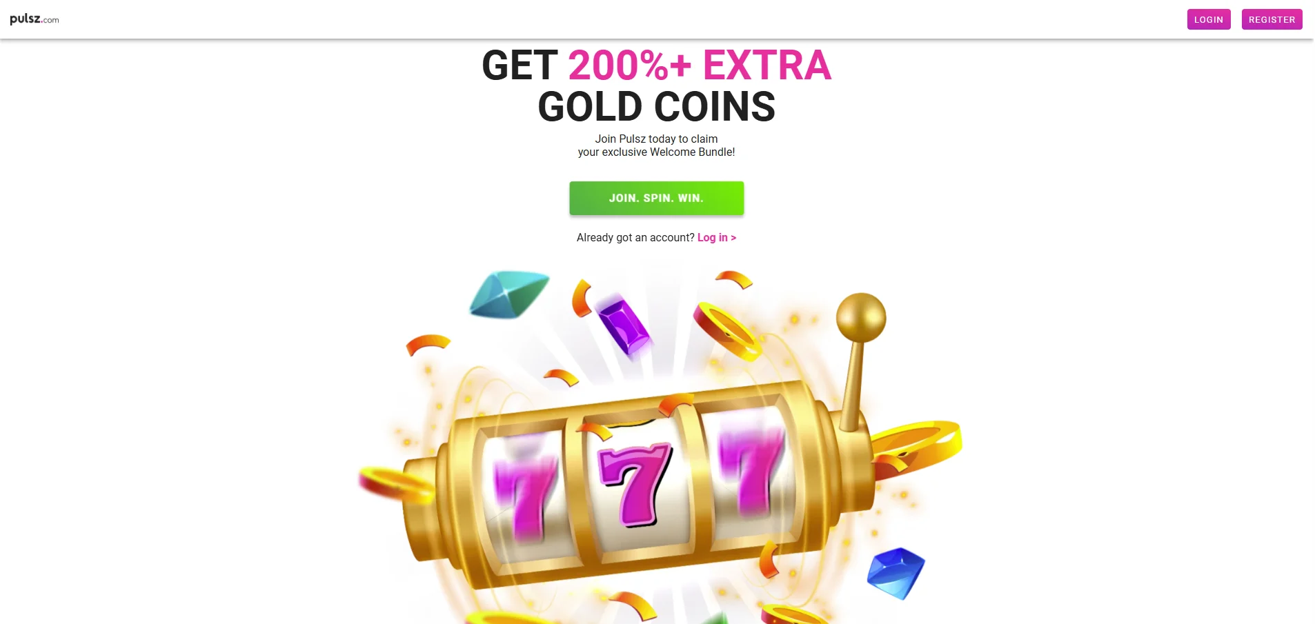 Pulsz social casino homepage