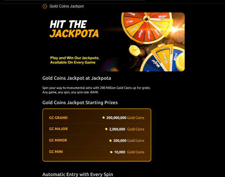 Image of Jackpota jackpot bonus page