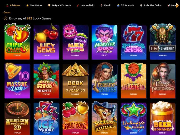 Jackpota games section