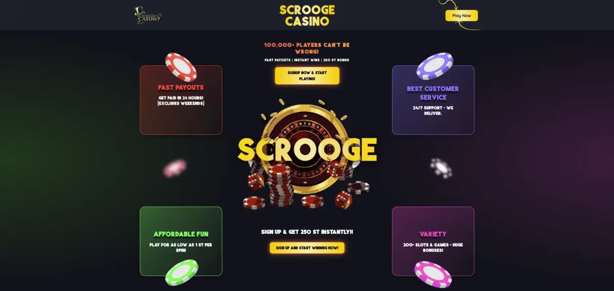 Scrooge Casino Homepage