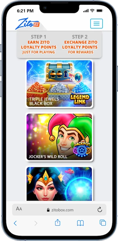 ZitoBox casino on mobile