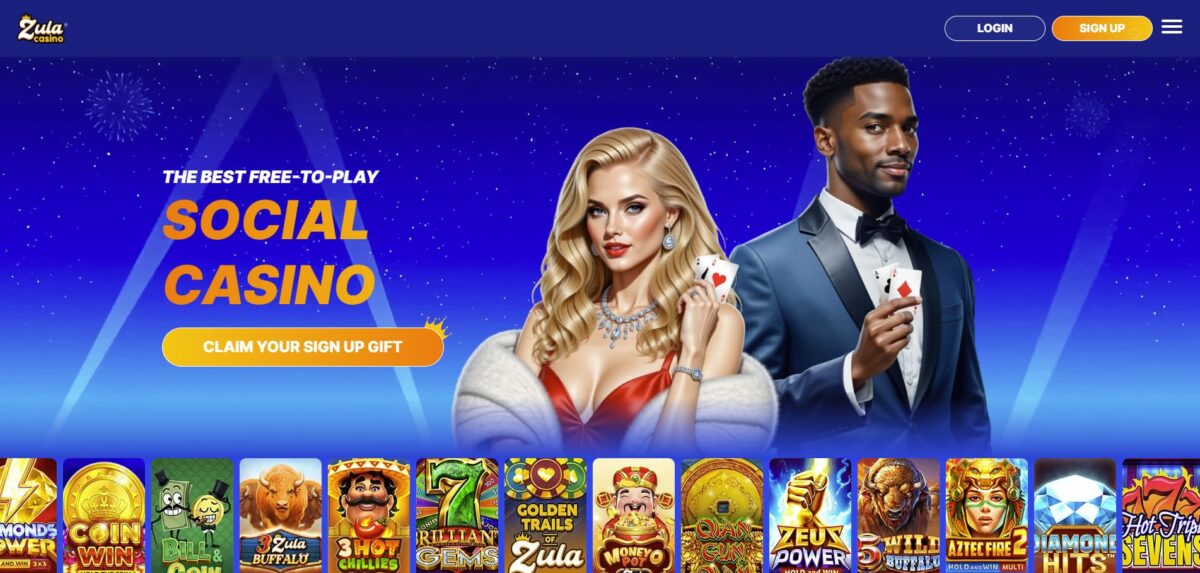 Zula social casino homepage