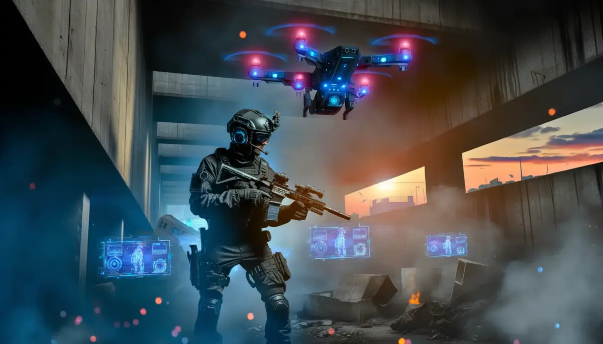 Futuristic soldier with advanced weaponry in urban combat zone for Call of Duty Black Ops 7 Season 3