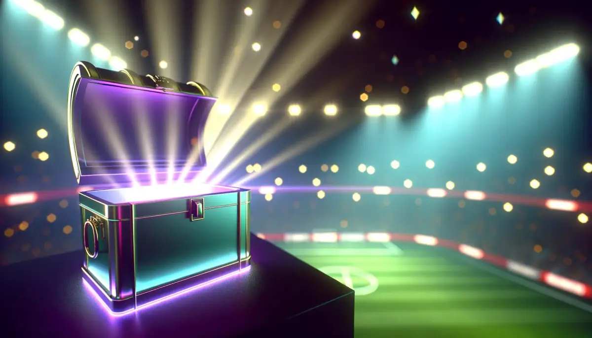 EA FC 26 Division Rivals reward chest glowing in stadium lights with purple and gold accents