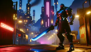 Cloud Strife in neon-lit Midgar streets from Final Fantasy VII Remake on Nintendo Switch 2