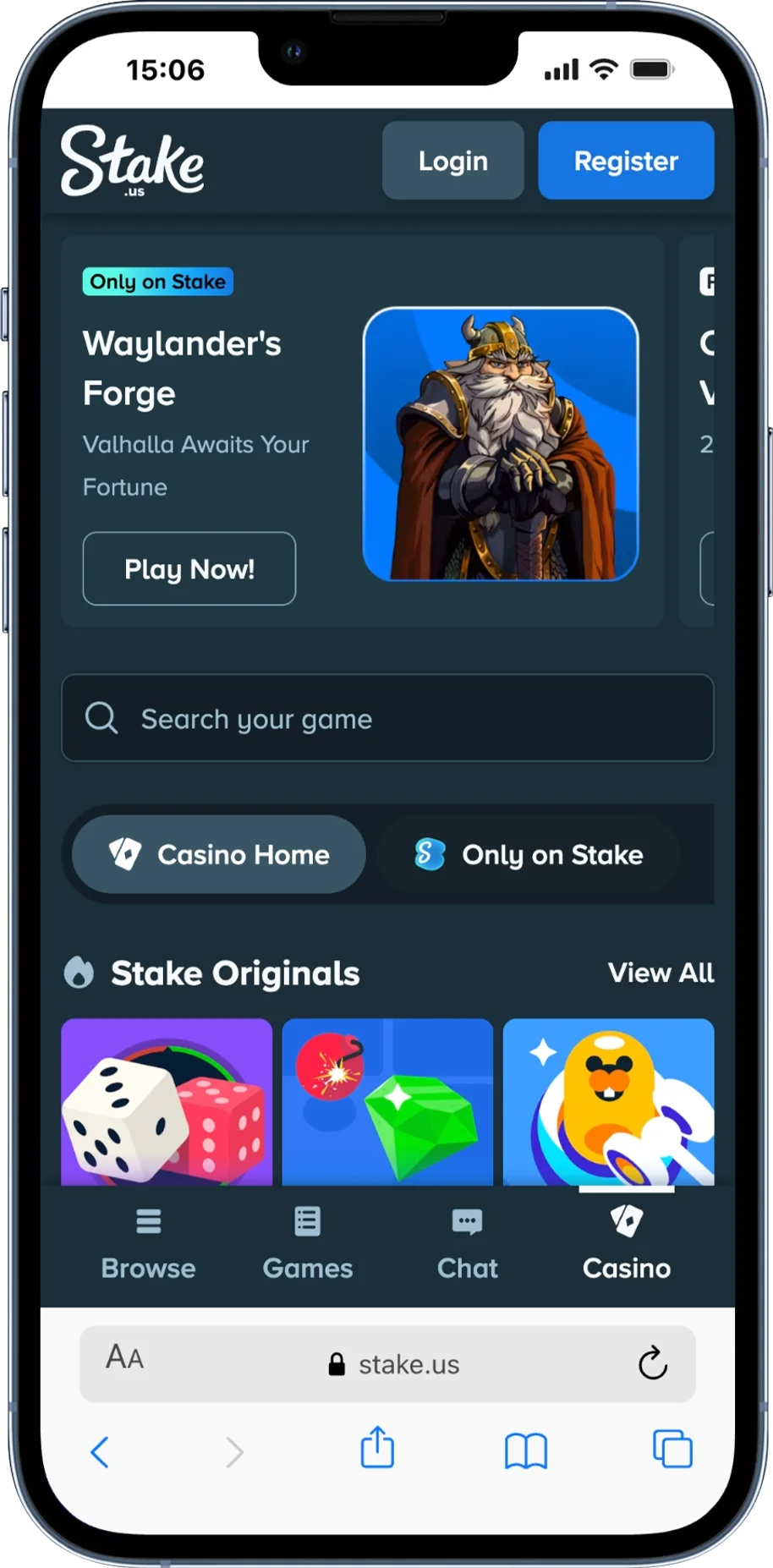 Stake.us casino on mobile