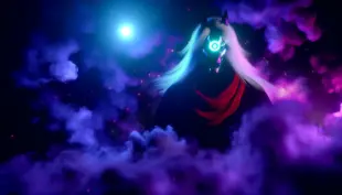 Darkrai emerging from shadows with glowing cyan eye and dark purple energy swirling around