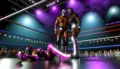 WWE 2K26 Season 2 wrestlers including Demolition tag team and Kelly Kelly in dramatic arena lighting