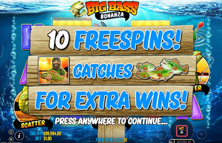 10 freespins in the Big Bass Bonanza online slot