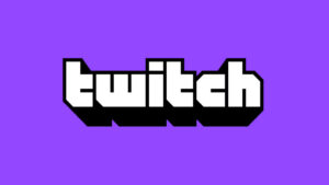 Twitch logo in white font and purple background